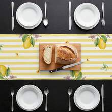 Summer Yellow Stripes Lemon Flower Butterfly Table Runner Holiday Party Decor Washable Farmhouse Kitchen Dining Table Runner Wedding Decorations - Multicolor - View 5