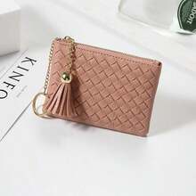 Crocheted Silver Coin Purse: Compact, Lightweight, And Versatile – Card Holder, Keychain, With Fringe, Zipper, Short Wallet. - A43# Xanh nhạt - Xem 2