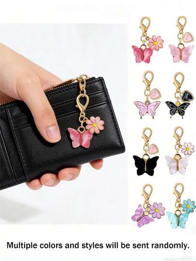 可爱迷你彩色蝴蝶雏菊钥匙扣套装，适合作为包包挂件、包链、包包装饰，时尚动物主题设计，完美适用于包包挂饰、钥匙扣、车钥匙扣，是节日、母亲节、父亲节、返校季、毕业季的理想礼物。