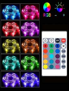 RGB LED灯带，电视背光灯，配备24键遥控器和无线控制功能，适用于游戏、卧室、派对、厨房、客厅、庆典、家居、圣诞节、天花板、墙壁、室内外装饰、派对用品、家居装饰、圣诞礼物、毕业礼物、生日礼物、万圣节装饰、派对氛围照明。 - 彩色光 - 查看 6