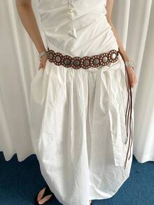 Retro Western Rivet Belt Women Heavy-Duty Design Skirts And Jeans Y2K Wide Belt As An Access - 咖啡 - 查看 5