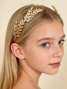 金色叶子后背式发箍，巴洛克风格橄榄枝气质，女神高耸骷髅头，时尚金属发夹发箍，发圈，新娘皇冠发箍 - 彩色 - 查看 8
