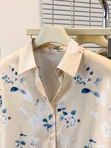 YUXIN Elegant Ditsy Floral Blouse, Lightweight Breathable Shirt For Women, Spring/Summer/Autumn Vacation - Pale Yellow - View 5