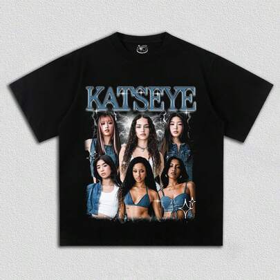 Katseye T-shirt är lämplig för vardagsbruk, bekväm kortärmad skjorta, lämplig för alla årstider, maskintvättbar, herrkläder, mönstrad t-shirt för män, mönstrad t-shirt för dam, herrkläder, mönstrad t-shirt, cool t-shirt, herr, herrkläder, rolig skjorta, sommartopp, sommar, semesteroutfit, svart t-shirt i 100 % bomull, unisex