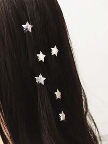 10pcs Star Shaped Braided Hair Clips, Metallic Textured Beaded Hair Clips, Stylish Hair Accessories - Bạc - Xem 6
