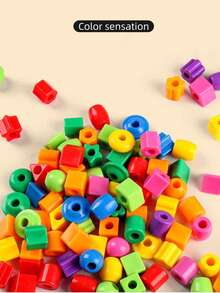 Creative Colorful Geometric Children's Beaded Building Block Set, Fun Educational Puzzle Toys For Threading, Stringing, Stacking, Shape & Color Recognition, Hand-Eye Coordination Training, STEM Learning, Suitable For 3+ Years Old, Birthday/Christmas Gift, Classroom Reward, 25pcs/40pcs/100pcs With Storage Bag - Stringing Beads - View 5