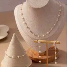Bộ trang sức ngọc trai cao cấp, thanh lịch kiểu Pháp cổ điển (vòng tay, dây chuyền), bông tai mạ vàng, vòng cổ choker kiểu INS duyên dáng, phụ kiện trang sức nữ, thích hợp cho tiệc tùng, sự kiện, đeo hàng ngày, quà tặng ngày lễ. - Phong cách thanh lịch - Xem 5