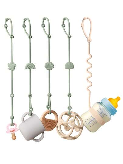 5pcs Soft Silicone Pacifier Clips, Baby Bottle Holder, Adjustable Teether Chain Pacifier Clip Holder, Stroller Baby Accessories