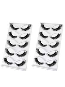 5 Paar transparente Stiel 3D flauschige Katzenaugen-/Fuchsaugen-Wimpern, natürliches Aussehen, weich & lockig, Wimpernverlängerung, verlängerte Außenecke, dramatische Wimpern, wiederverwendbar - Schwarz - Übersicht 8