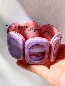 1件夸张宽版撞色树脂手链，紫色和黑色相间，贝壳装饰，时尚百搭的日常配饰 - 多色B - 查看 9