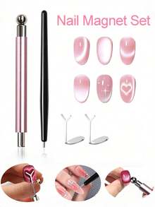 4 piezas Juego de imanes de ojo de gato negro con cuentas, bolígrafo magnético y herramienta de arte de uñas con imán en forma de corazón para salón, hogar, DIY manicura y diseño de uñas creativo - Multicolor - Ver 2