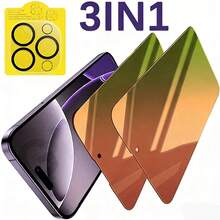 Taamyllrenz 3-In-1 Set: 2pcs Gradient Green Privacy Anti-Blue Light Screen Protector + 1pc Camera Lens Protector, Compatible With IPhone 17 Pro Max/16 Pro/15/14 Plus/13/13 Pro Max/12/11 Pro Max 17/16 Plus, Full Coverage Anti-Peeping, Anti-Fingerprint, Anti-Scratch - Multicolor - View 9