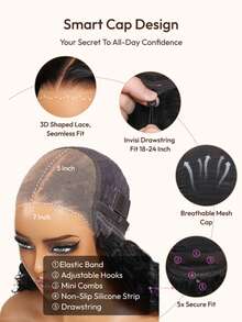 UNice 7x5 Bye Bye Slip™ Golden Brown Highlights Water Wave Human Hair Drawstring Wig Bye Bye Knots Lace Front Glueless Wigs Human Hair Pre Plucked Pre Cut Espresso Brown With Blonde Highlight Lace Closure Glueless Human Hair Wigs 150% Density - Golden Brown Highlights - 查看 9