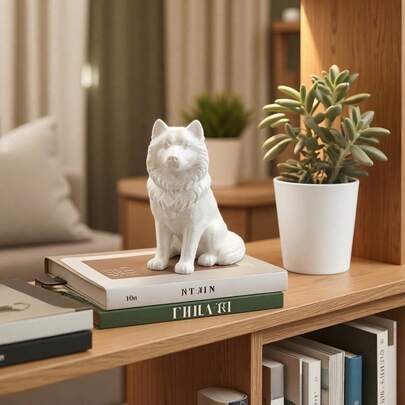 1pc Cute & Charming Samoyed Puppy Statue, White/Black Elegant Small Dog Sculpture, Suitable For Home, Office, Study - Christmas, Valentine's Day, Halloween, Thanksgiving Decor, Holiday Decoration, Lightweight Samoyed Puppy Figurine, Standing Puppy Statue, Perfect Gift For Friends
