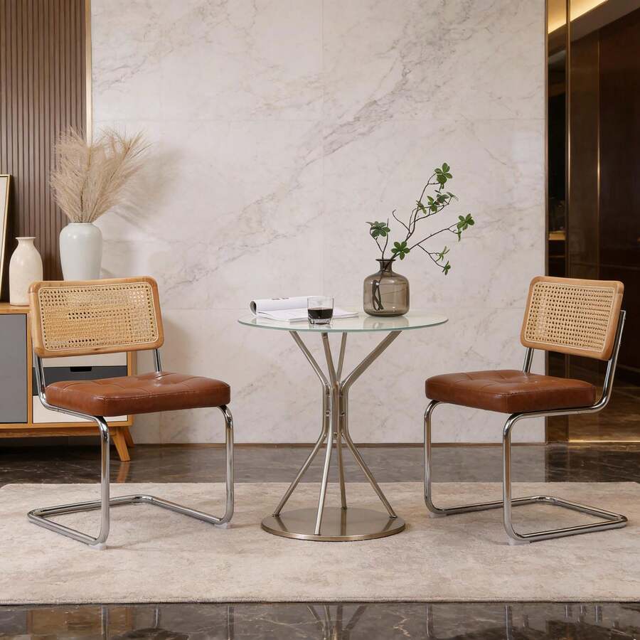Dining Chairs - Brown + PU Leather + Foam - View 1