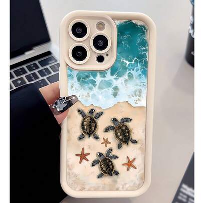 Ocean 1pc Summer Beach Sea Turtle Pattern Matte White Shockproof Anti-Fingerprint Full Coverage Phone Case Compatible With IPhone 17/16/16Pro/16Plus/15/15ProMax/15Pro/11/12/13/14ProMax/11Pro/11ProMax/12Pro/12ProMax/13Pro/13ProMax/14Pro