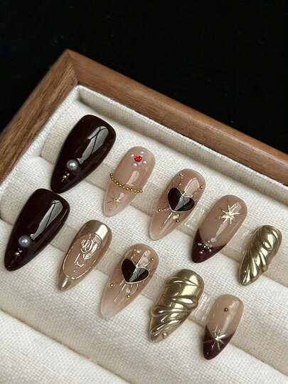 qihangxin 10 piezas de pegatinas de uñas hechas a mano con forma de sol dorado 3D y estrella de perla, estilo Y2K con forma de gota de agua con rhinestones, de lujo y alta gama, nueva colección primavera/verano, adecuado para uso diario y como regalo para chicas amantes de la belleza