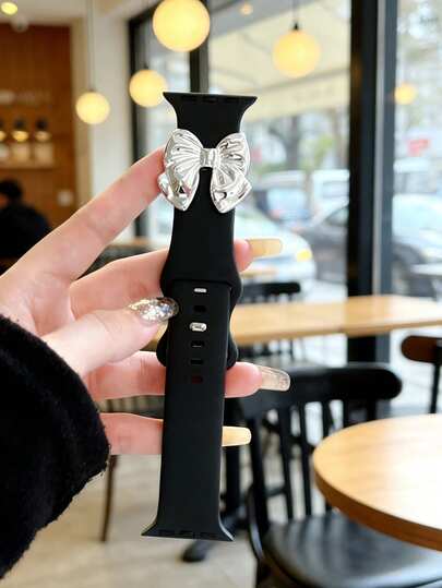 1 ชิ้น สายนาฬิกาซิลิโคนรูปโบว์, เหมาะสำหรับนาฬิกาขนาด 38/40/41/42/44/45/46/49 มม., ใช้ได้กับ Apple Watch Series Ultra/SE/10/9/8/7/6/5/4/3/2/1, อุปกรณ์เสริมสายนาฬิกาอัจฉริยะ