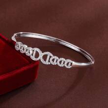 1pc Minimalist Round Chain Design Cubic Zirconia Inlaid Women Bracelet - Multicolor - View 3