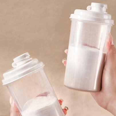 1个450毫升带盖洗衣粉收纳罐，带刻度清洁用品收纳罐，适用于洗涤剂珠、去污粉、衣物柔顺剂等，适合洗衣房、浴室、卫生间及其他家居空间。