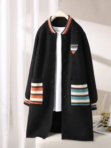 Collar Color-Block Mid-Length Cardigan Fall/ Winter New Arrival Korean Style Single-Breasted Loose-Fit Sweater Women's Outerwear - レッド - チェックする 3