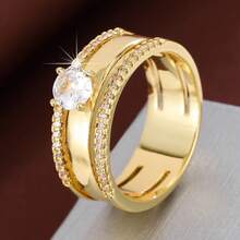 1pc Elegant Geometric Wide Band Design Cubic Zirconia Inlaid Fashion Ring For Women - Multicolor - View 10