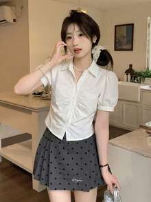 Áo kiểu nữ tay bồng cánh hoa - trắng - Xem 6