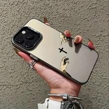 Religious 1pc Black Matte IMD Colorful Laser Cross Palm Pattern Phone Case, Suitable For IPhone 16 Pro Max, 17/16/15/14 Plus/13/12/11, Air, Series - Multicolor - View 3