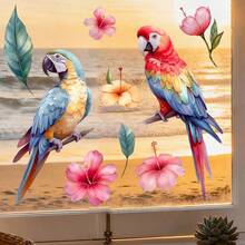 Colorful Parrot On Branch Window Cling, Self-Adhesive And Removable, Adds A Lively And Dynamic Touch To Your Home - A - View 2