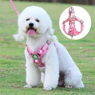 1 chiếc đai đeo cho thú cưng chống kéo giật, áo phản quang cho chó, in họa tiết màu hồng, thoải mái, thoáng khí và có thể điều chỉnh, thích hợp cho việc đi dạo ngoài trời dành cho chó nhỏ và vừa.