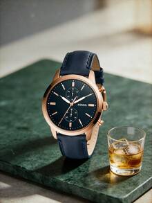 Fossil 男式石英皮革三针手表不锈钢表壳/防刮玻璃 FS5279/FS5280/FS5338/FS5436 - 藍色 - 查看 8