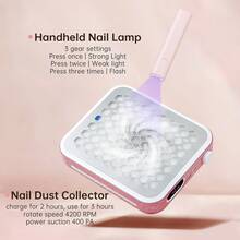 Christine Shelly Professional Nail Dust Collector With Reusable Filter With Handheld UV Light For Gel Nails,A Combination Of A Nail Vacuum Cleaner And A Handheld Nail Lamp,Two-Piece Set,Suitable For Professional Nail Salons - 查看 3