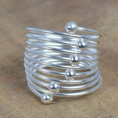 Fashionable Retro Multi-Circle Wrapped Design Hollow Wide Band Ring, Handmade Jewelry Suitable For Women's Parties And Gatherings, An Ideal Gift For Friends