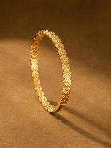 1/2/3 件装 时尚经典闪亮镀 24K 金不锈钢心形花瓣四叶草手链，直径 60 毫米，可打开，适合女士日常佩戴，不含包装盒 - 多色 - 查看 3