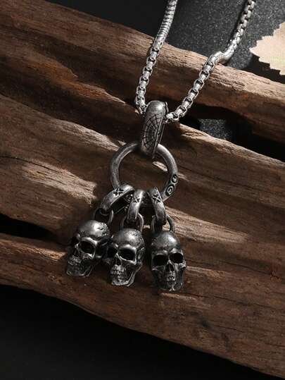 1 chiếc mặt dây chuyền hình đầu lâu đội mũ sen phong cách Gothic Retro dành cho nam giới, thích hợp cho xe máy, nhạc rock, punk, mang ý nghĩa tôn giáo hoặc bùa hộ mệnh trừ tà.