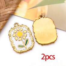 2件装镀金不锈钢珐琅花叶吊坠，高品质可爱DIY工艺品配件，适用于项链、手链、珠宝制作 - 彩色 - 查看 24