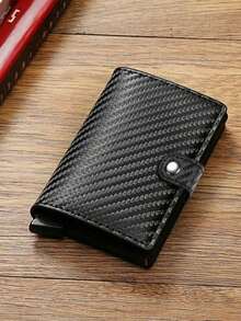 1pc Carbon Fiber Aluminum Alloy Credit Card Wallet Multi Card Slots Elastic Band Anti Theft RFID Blocking Metal Card Protector Daily Use Large Capacity Business Casual Gift For Men Women Dad Boyfriend - Black - View 3