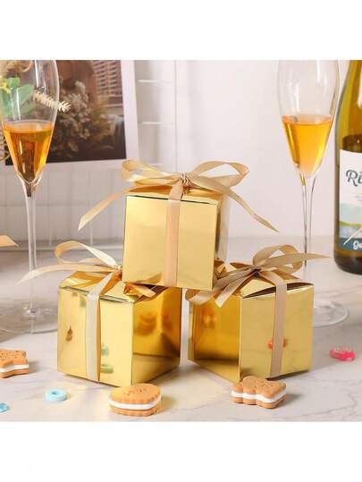 12 hộp quà cưới màu vàng kim loại, hộp quà giấy nhỏ 3x3x3 inch có ruy băng, thích hợp làm quà tặng, đồ thủ công, hộp cầu hôn phù dâu, đám cưới, lễ hội và tiệc tùng.