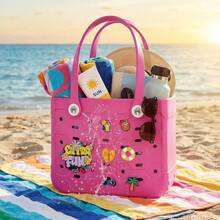 Hot Pink EVA Beach Bag XL, Waterproof Rubber Tote For Women & Men, Lightweight Sandproof Pool Boat Travel Bag, Washable Easy Clean Beach Tote With Holes - 玫紅色 - 查看 3