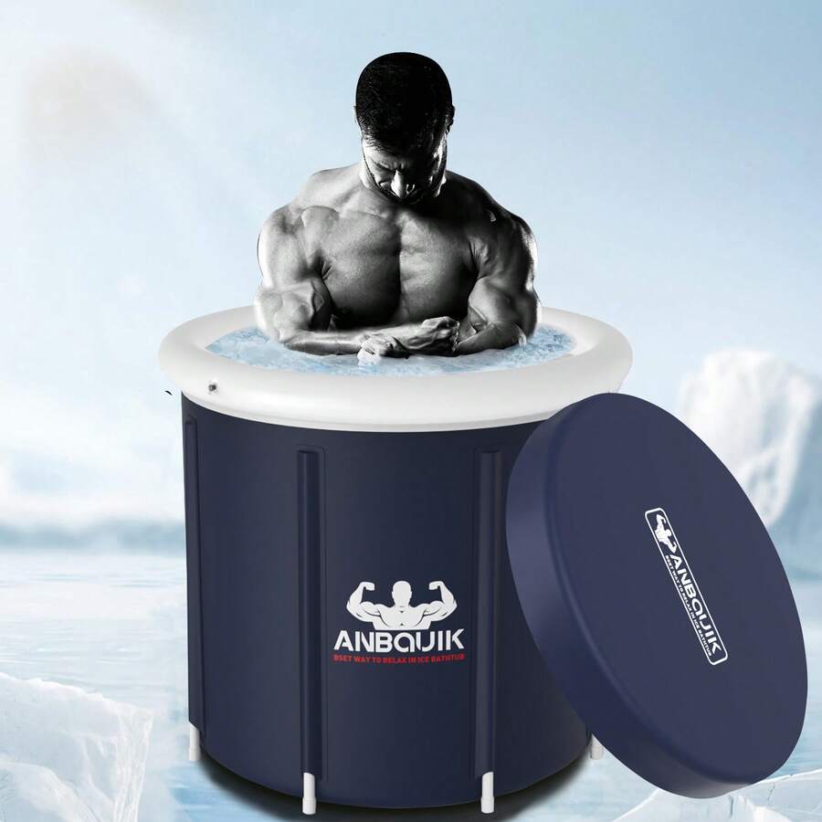 ANBQUIK 79 Gal Ice Bath Tub For Athletes With Lid, Multiple Layered Portable Cold Plunge Tub For Recovery, Foldable Ice Bath With Thermometer & Inflatable Cushion For Home, Gyms, Outdoor Cold Water Therapy - A - View 1