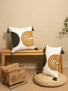 1/2 chiếc vỏ gối trang trí hình bán nguyệt thêu nhung, chất liệu vải cotton canvas, kiểu dáng Bắc Âu có tua rua, thích hợp cho phòng ngủ, phòng khách, ghế sofa, các dịp lễ hội, sinh nhật, tiệc tùng, mọi mùa, kích thước 30*50cm, 45*45cm (không kèm ruột gối) - màu xanh lá - Xem 9