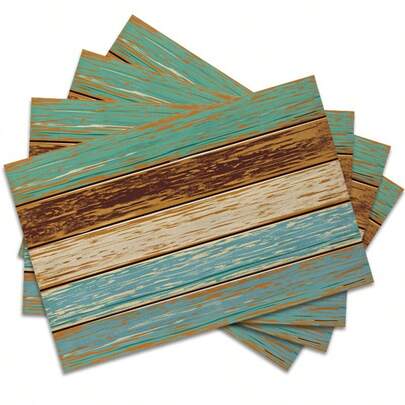 4 件套复古乡村木纹餐垫，优质餐垫，可水洗，适用于节日派对、家居装饰、厨房餐桌、长方形餐厅，让您的餐厅和厨房更加美观，是送给家人和朋友的生日和乔迁礼物。