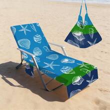 1pc Shell Super Fiber Beach Chair Cover With Design - Lightweight, Breathable Pool Lounger Towel With Pockets, Ideal For Travel & Beach Holidays, Poolside Essentials|Summer Style Cover|Portable Beach Cover, Beach Towel ﻿ - Multicolor - View 6