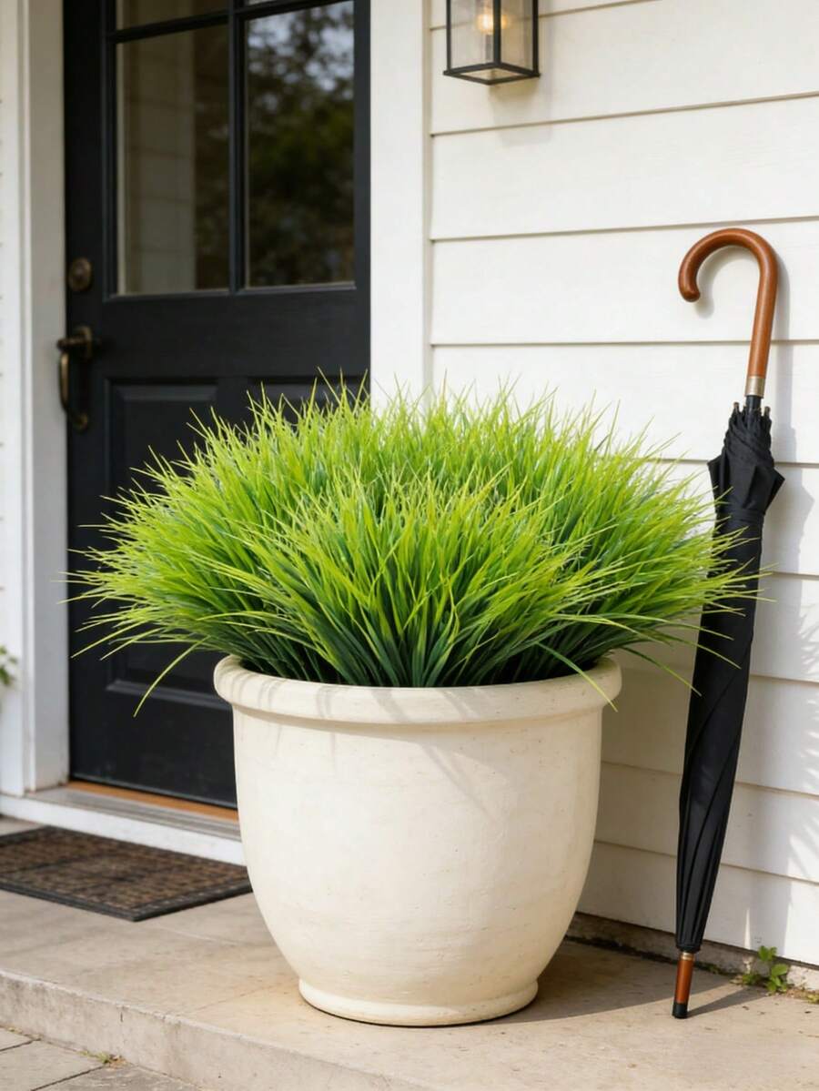 5pcs/1pc Simulation Of Four Seasons Green Spring Grass Wheat Grass Green Simulation Shrubs Daily Garden Village Home Decoration Plants Courtyard Porch Hanging Basket Decoration Plastic Simulation Grass - Green - View 1