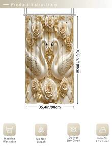 Bộ rèm tắm phòng tắm 1 mảnh họa tiết thiên nga và hoa hồng mạ vàng. Mang phong cách sang trọng nhẹ nhàng, lãng mạn đậm chất cô dâu và lấy cảm hứng từ cung điện châu Âu, bộ sản phẩm này vừa chống thấm nước vừa bền chắc. Bộ sản phẩm bao gồm 12 móc treo, cùng với nắp bồn cầu, thảm tắm và thảm trải sàn đồng bộ. - Nhiều màu - Xem 7
