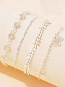 1 Set Fashion New Minimalist Metal Multi-Layer Crystal Chain Beach Style Butterfly Pendant Anklet For Girls - Anklets - View 4
