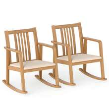 Rocking Chair With Cushioned Seat, Slatted Back & Curved Armrests For Living Room - Tự nhiên - Xem 10