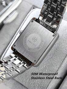 Pablo Raez Original Charming Classic Unisex Wristwatch Stainless Steel Couple Watch Silver Non-Fading AAA Quality Premium Couple Watch Luxury New Design Fashion Watch Elegant Vintage Square Fashion Wristwatch Roman Numeral White Dial With Date Display Girls Popular Square Quartz Watch 50m Waterproof Solid Steel Band Butterfly Clasp Casual Cute Women's Watch Suitable For Teacher Girlfriend Mother Gift Daily/Work/Party Decoration Birthday Graduation Wedding Gift - Silver - View 12