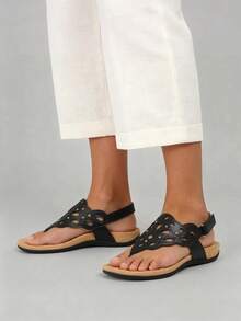 Athlefit Women's Orthopedic Sandals Summer Adjustable Orthotic Thong Sandals With Arch Support - màu đen - Xem 1