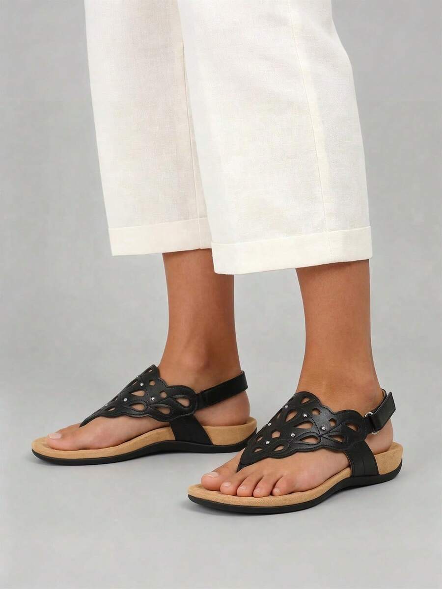 Athlefit Women's Orthopedic Sandals Summer Adjustable Orthotic Thong Sandals With Arch Support - màu đen - Xem 1